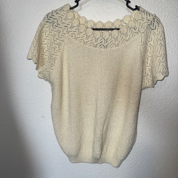 Cream Crew Neck Sweater with Lace Detail - Picture 1 of 3